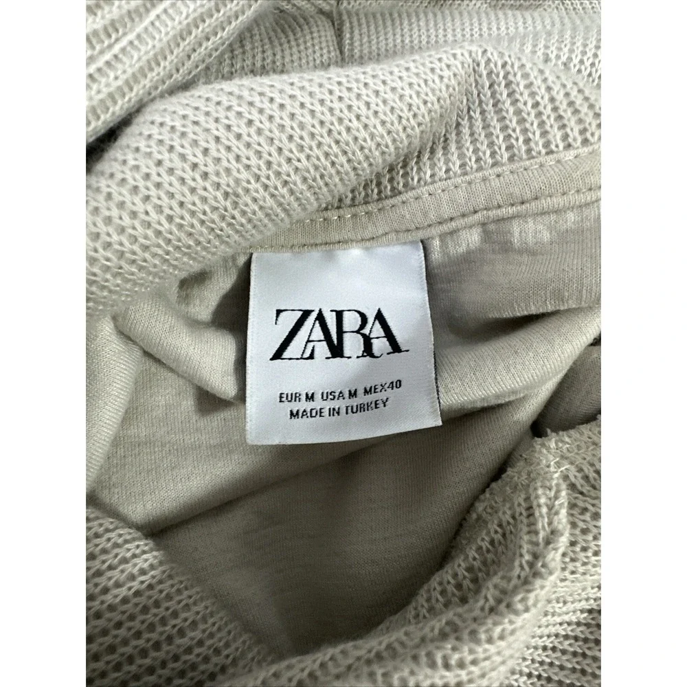 Zara Men's Pullover Hoodie Knitted Sweater Size Medium Beige‎